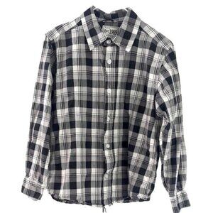 Children's Place Boys Plaid Button Shirt Black White Size 5 6 Small Long Sleeve